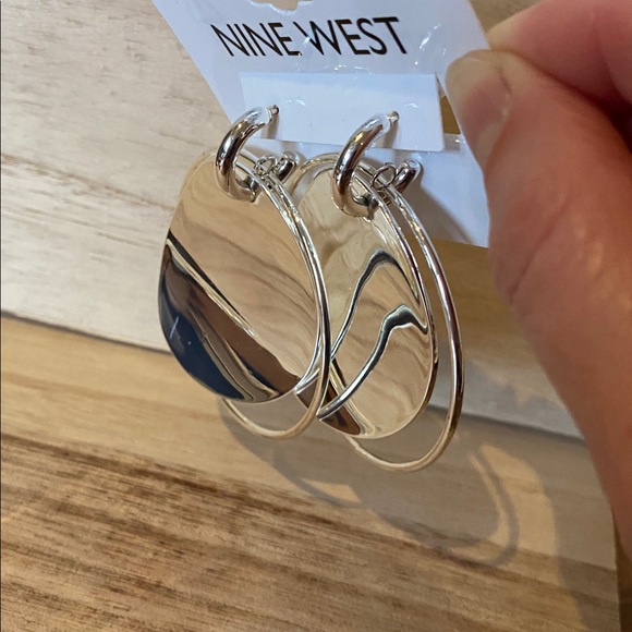 Nine West Shiny Silver Statement Earrings - Picture 2 of 5